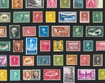 Antique Stamps in a Row from Library of Rarities by Robert Kaufman Fabrics