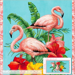 Tropical Paradise, Flamingos Paradise Panel 23&quot; in Turquoise, 53926P-2, by Windham Fabrics