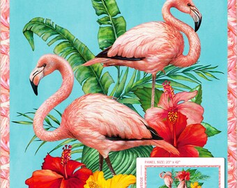 Tropical Paradise, Flamingos Paradise Panel 23" in Turquoise, 53926P-2, by Windham Fabrics