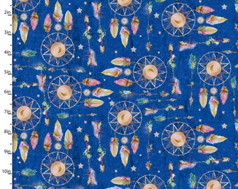 Whimsical West Dreamcatcher Toss in Royal by Connie Haley for 3 Wishes Fabrics | End of Bolt 2 Yards 2 Inches | 20274-ROY