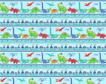 Border Stripe Fabric  from Dinosaur Kingdom by Kate Mawdsley for Henry Glass | End of Bolt 2.67 Yards | Quilting Cotton | Q-9757-11