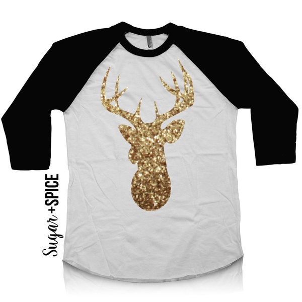 Glitter Deer Head Shirt -- toddler christmas tee -- handmade buck silhouette shirt