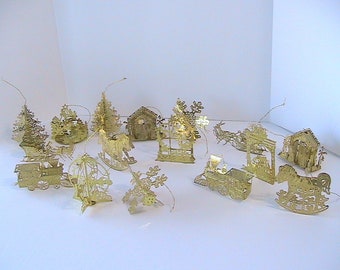 Ornaments, 16 Vintage Laser Cut Brass Ornaments, Kmart, Made in Taiwan