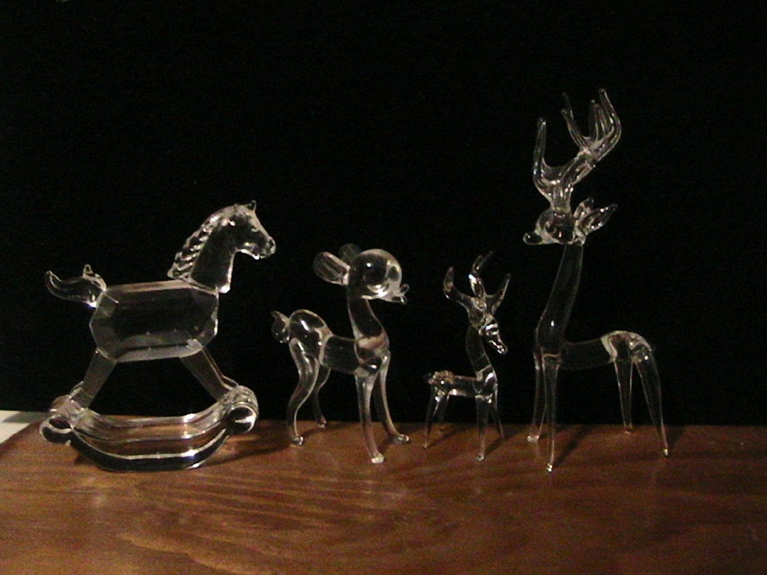 Christmas Reindeer Figurines, Clear Glass Reindeer Figures Etsy