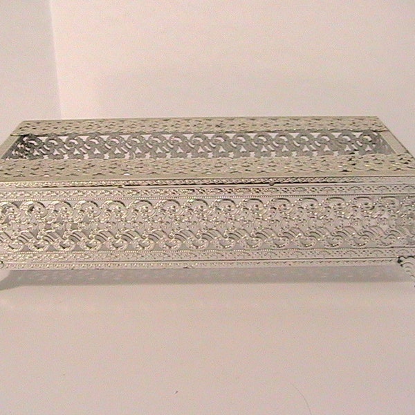 Kleenex Holder, Metal Silver Filigree Tissue Box Holder