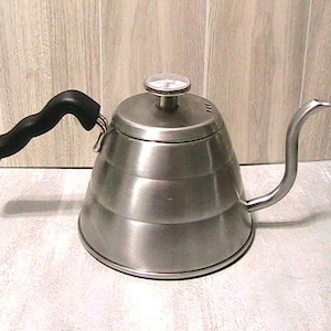 Tea / Coffee Pot with Lid Thermometer Vintage Stainless Steel Tea Coffee Pot