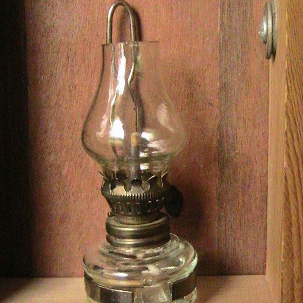 Oil Lamp, Vintage Miniature Clear Glass Oil Lamp, Hong Kong