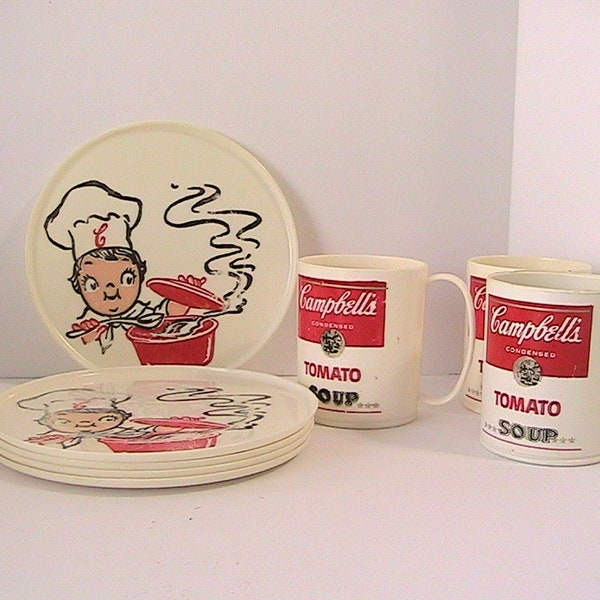 Childs Campbell Soup Kids Cups and Saucers, Plastic Childs Dishes