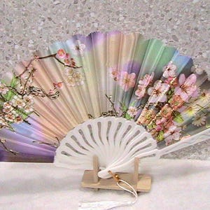Hand Fan, Lightweight Folding Shimmer Satin Floral Blossoms Hand Fan with Tassel