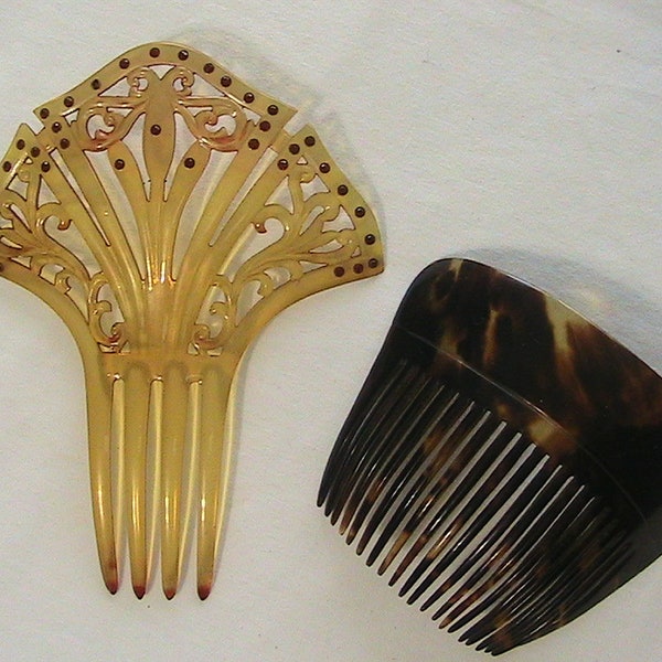 Hair Combs, Large Spanish Style Celluloid Hair Comb with Faux Ruby Rhinestones + Tortoise Comb