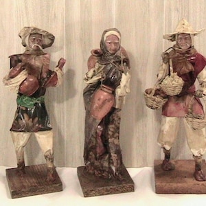 Mexican Folk Art Figures, Lot of 3 Vintage Paper Mache Men and Woman