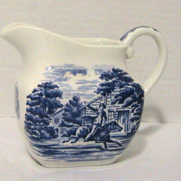 Creamer, Vintage Liberty Blue on White Paul Revere Historic Colonial Scenes Creamer