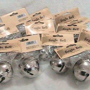 Sleigh Jingle Bells, Vintage Silver Sleigh Bells with Marbles Inside, NOS Taiwan ROC, Set of 3