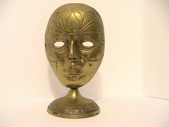Brass Mask on Stand - image 1