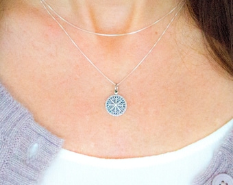 Norse Viking Helm of Awe Necklace, Aegishjalmur Pendant Silver, Viking Compass Jewelry, Norse Vegvisir Jewelry, Helm of Terror Pendant