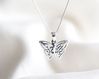 Delicate Celtic Butterfly Necklace, Cute Butterfly Pendant, Celtic Knot Necklace, Silver Papillon Necklace, Celtic Butterfly Jewelry