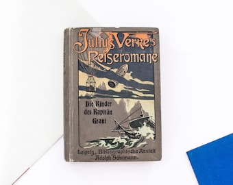 Antike Julius Verne's Reiseromane Band 5, Die Kinder des Kapitän Grant, Jules Verne Antike Buch, Jules Verne Büchersammlung 1910 Leipzig