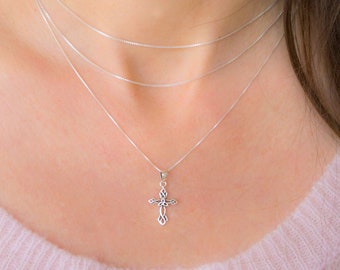 Dainty Silver Celtic Knot Cross Necklace, Small Celtic Cross Pendant, Trinity Cross Christening Necklace, Triquetra Celtic Cross Pendant