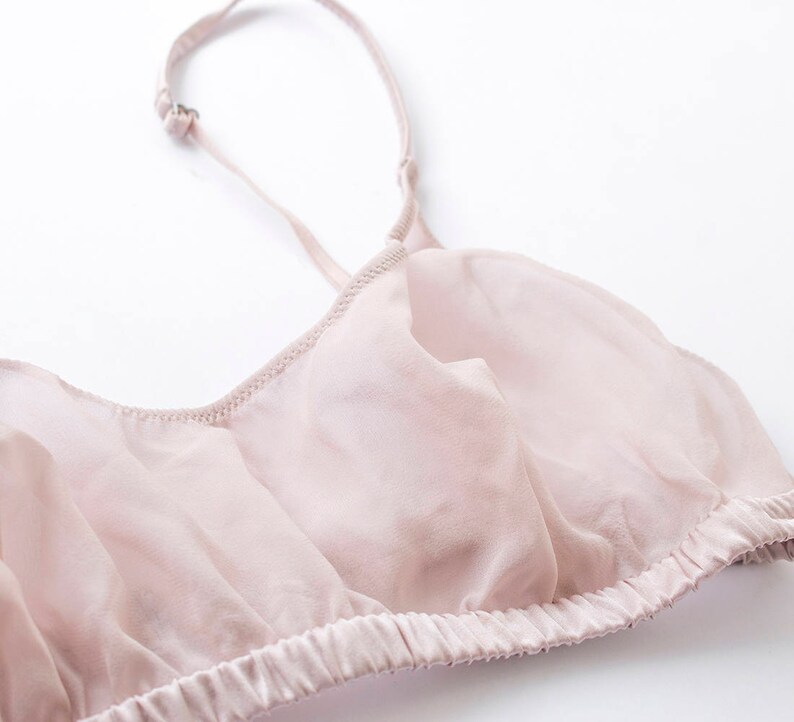 Vintage Silk Bralette Luxury Silk Lingerie Boudoir style bralette Pink Silk Chiffon Bralette Powder Pink Sheer Bralette
