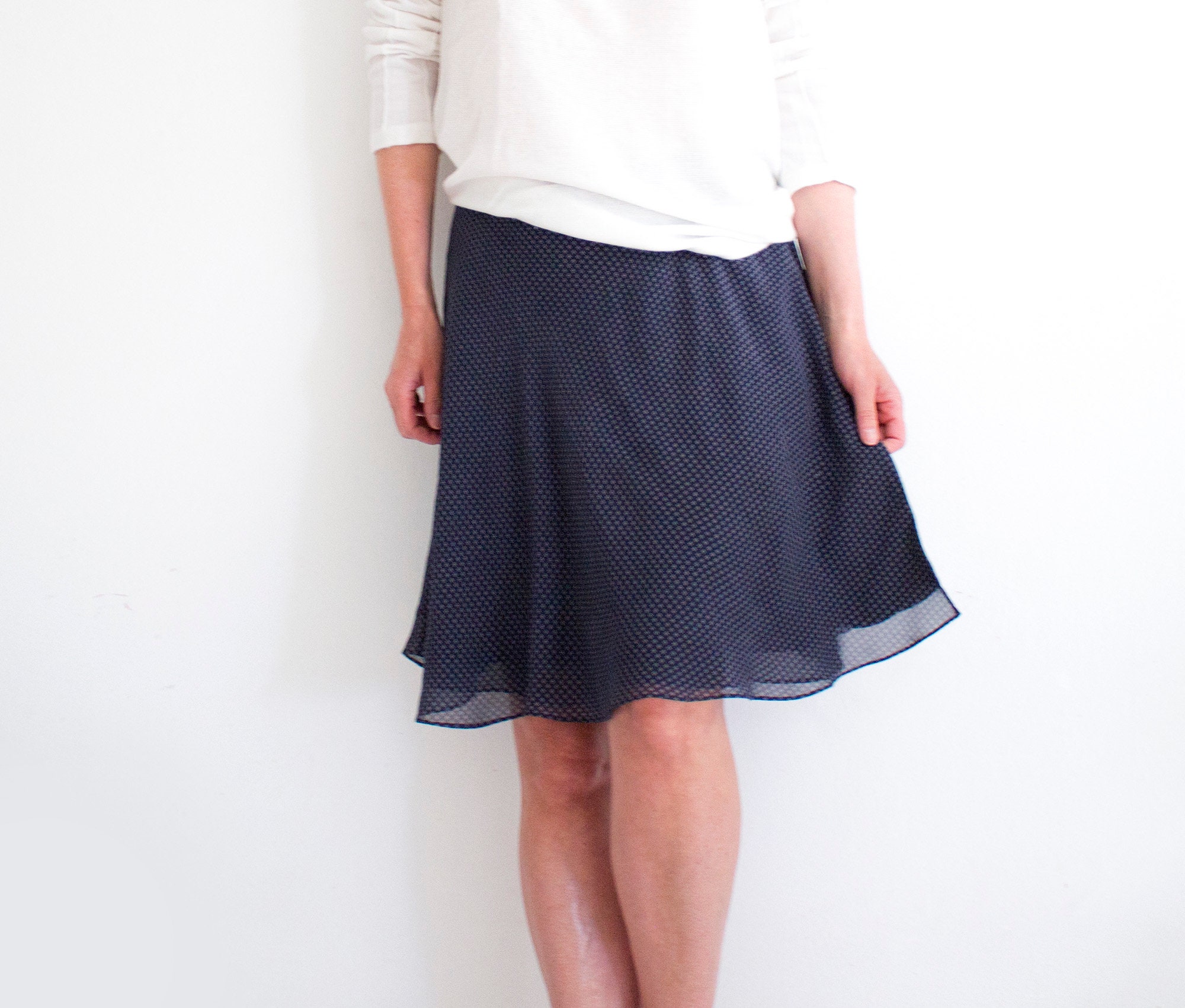 Blue Silk Wrap Style Skirt, Elegant Silk Designer Chiffon Skirt