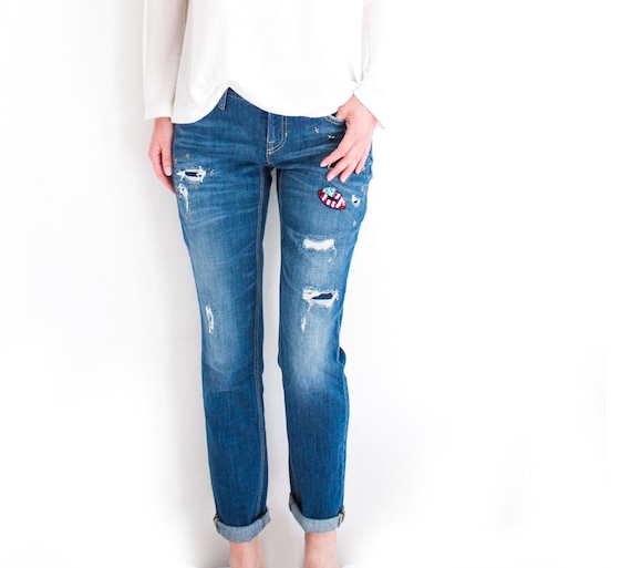 Recreatie Kruik Werkgever Vintage Denim Jeans With Lips Patch Lili Cambio Jeans 34 - Etsy