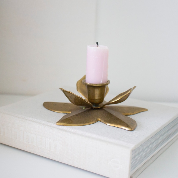 Small Floral Brass Candle Holder, Flower Brass Candlestick Holder, Spring Altar Candle Decor, Shabby Chic Candle Decor, Brass Decor Spring