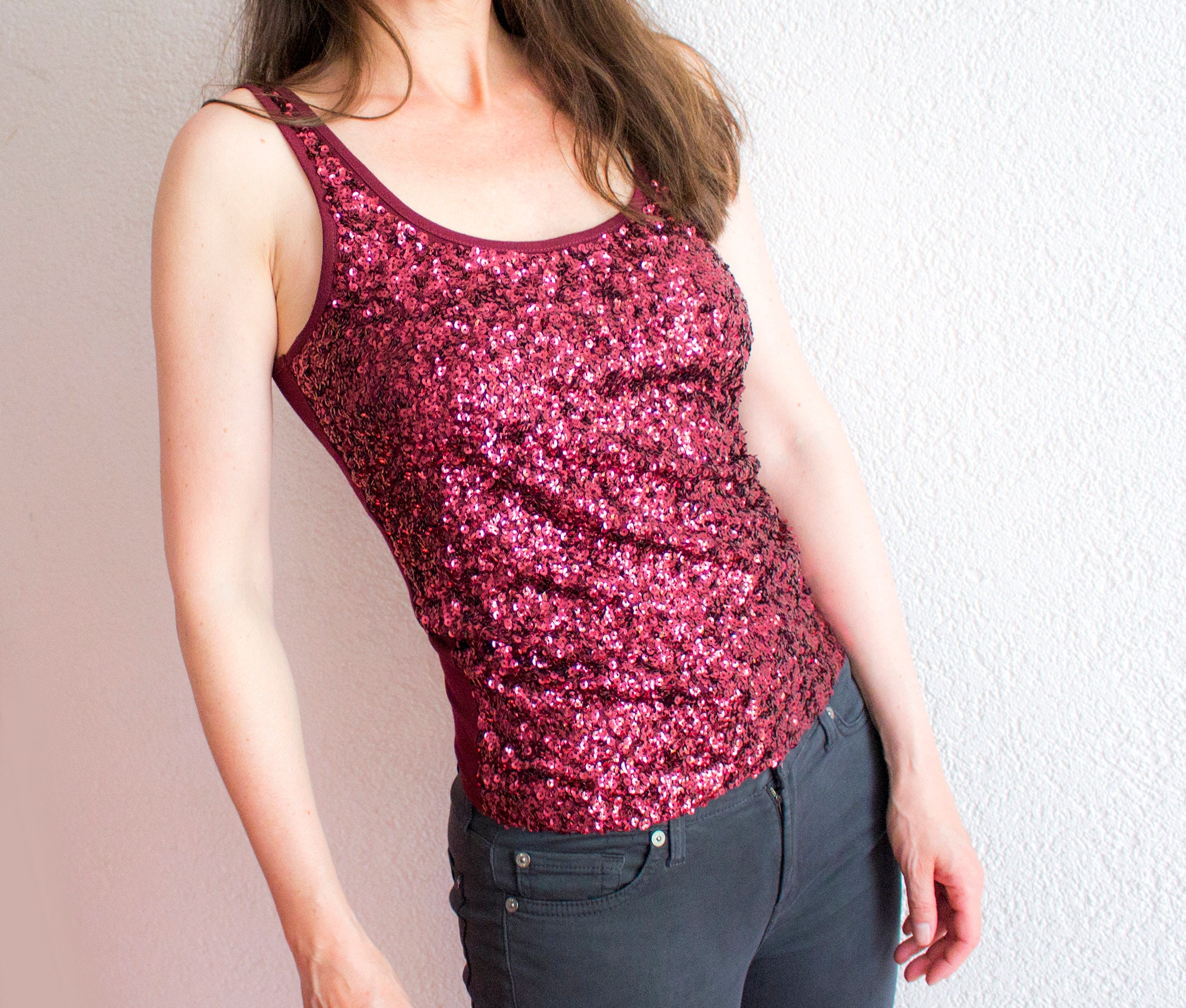 Red sparkly sale vest top