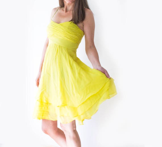 bright yellow cocktail dress