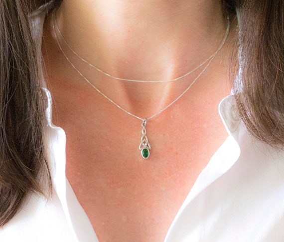 Genuine Emerald Celtic Knot Necklace in Sterling Silver, Motherhood Knot,  Emerald Birthstone, 55th Wedding Anniversary Gift, May Birthday - Etsy