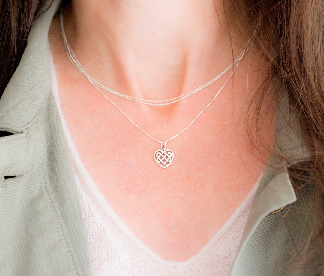 Silver Celtic Knot Heart Necklace, Celtic Knot Heart Pendant, Sterling