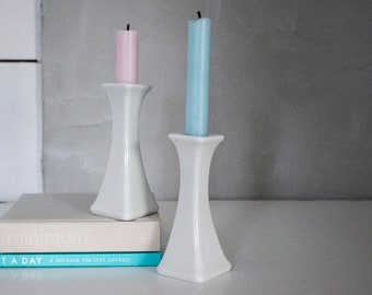 Portacandele quadrati bianchi vintage, portacandele minimalisti, arredamento candele shabby chic, arredamento scandinavo bianco, set di 2 portacandele