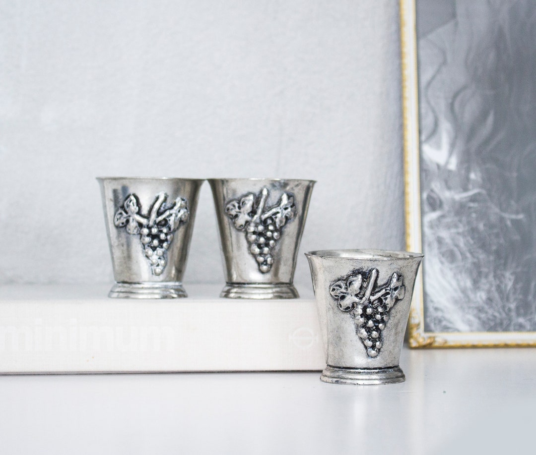 Vintage Set of 3 Pewter Shot Glasses Tinn Barware Grape Etsy
