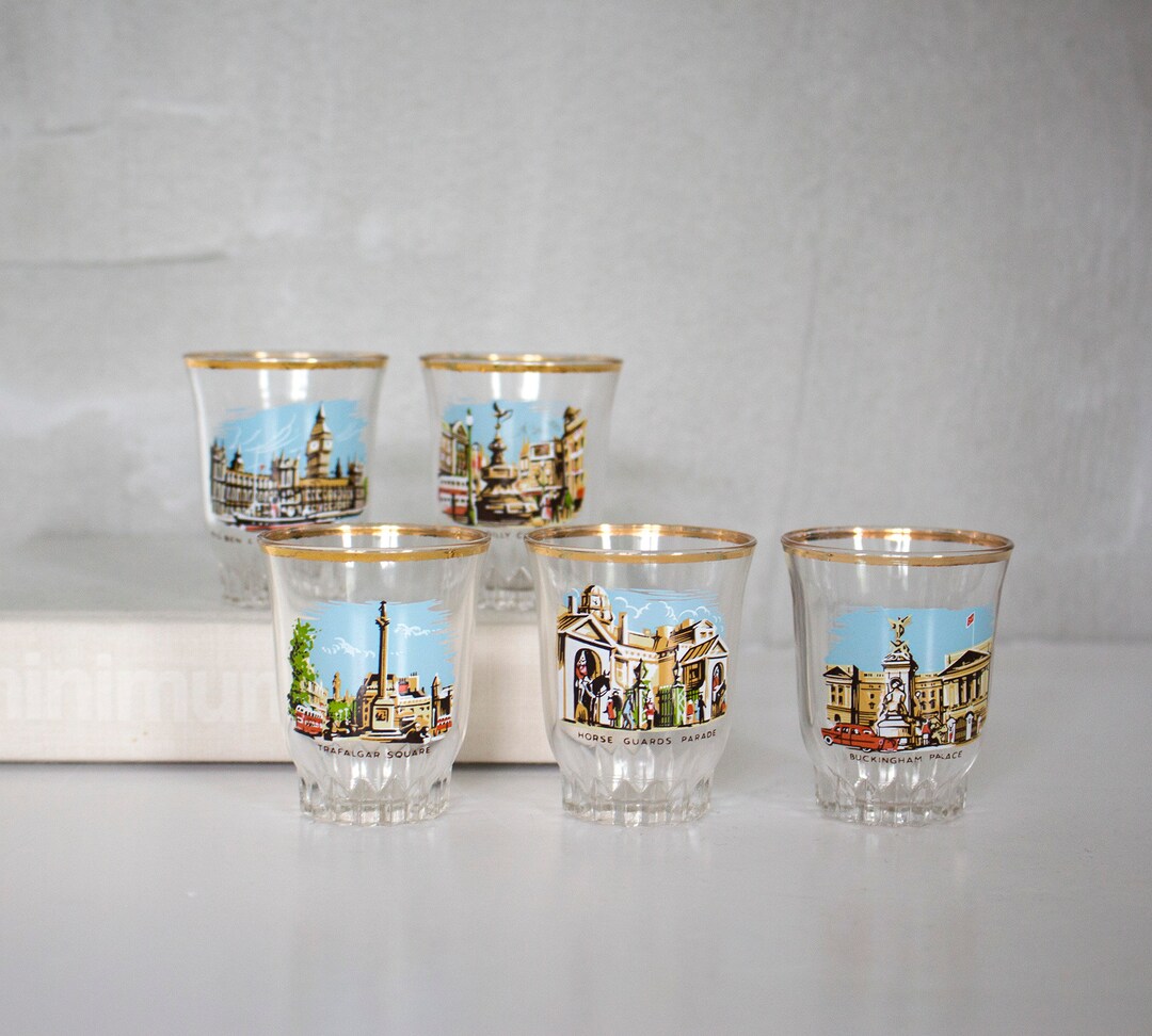 Vintage London Shot Glasses, Set of 5 Shot Glasses Made in France