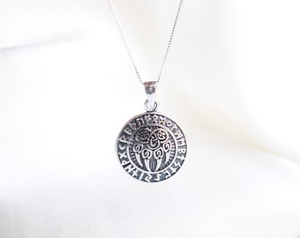 Silver Norse Runes Coin Necklace, Nordic Runes bear claw Pendant, sterling silver Wolf paw necklace, Celtic Knot & Runes animal claw pendant