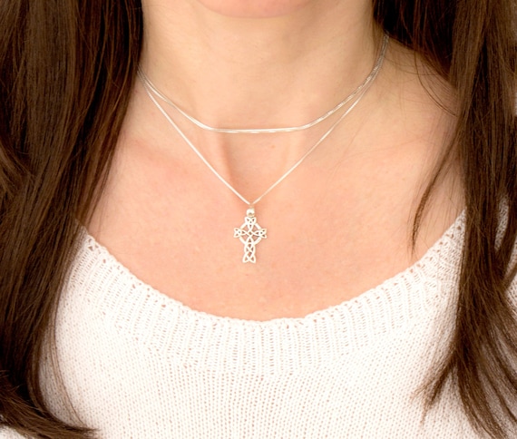Delicate Celtic Knot Cross Necklace, Small Celtic… - image 1