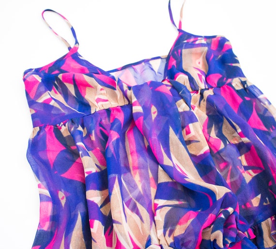 Tropical Silk Babydoll, Pink Violet sheer blouse,… - image 6