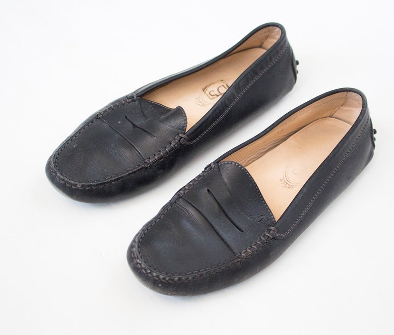 Vintage Ladies Tod's Black Tods 40 Leather Loafers - Etsy