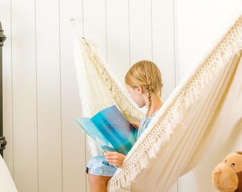 Whimsical White Minky Kids luxury indoor Hammock: Cozy Reading Nook