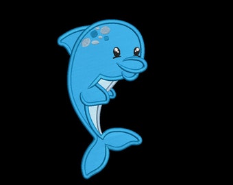 Cute dolphin applique design embroidery machine design file 3 sizes included all machine formats instant download