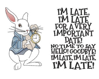 Alice In Wonderland white rabbit reading cushion book pocket pillow embroidery machine design 3 sizes included