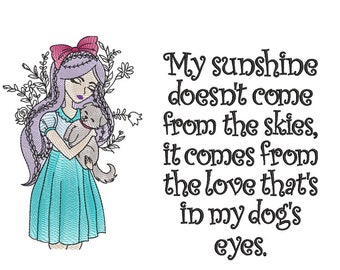 girl and dog sketch and quote two versions included reading pillow embroidery machine design file two sizes included