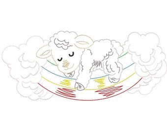 cute animal sheep lamb sketch line drawing embroidery machine design file newborn blanket onesie vest bib etc 3 sizes