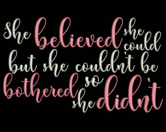 she believed she could quote reading cushion book pocket pillow embroidery machine design file image and quote 2 sizes instant download