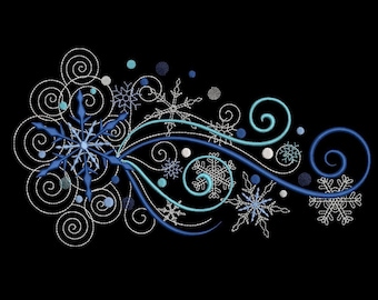 swirly snowflakes machine embroidery design 4 sizes winter christmas