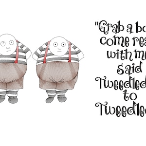 Alice In Wonderland tweedledum tweedledee reading cushion book pocket pillow embroidery machine design 3 sizes included