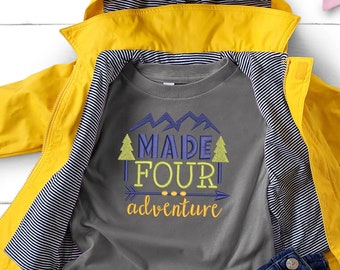 kinderen verjaardag woordspelingen gemaakt vier avontuur vierde verjaardag Embroidery Machine ontwerp stoffen 3 maten