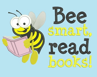 bee smart reading cushion book pocket pillow embroidery machine design file applique and quote 3 sizes included instant download
