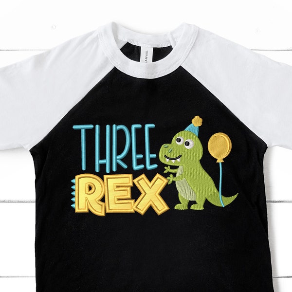 Baby & Kleinkind Geburtstag Wortspiele drei Rex dritten Geburtstag Dinosaurier Stickerei Maschine Design Applikation 3 Größe Sbaby Body Weste t Shirt Lätzchen etc.