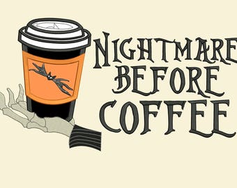 nachtmerrie voor kerstmis geïnspireerde volwassen koffiemachine borduursel ontwerp bestand ideaal voor het lezen van boek zakkussen of t-shirt