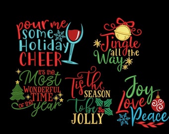 Christmas quotes bundle 5 designs sayings embroidery machine design files 3 sizes included
